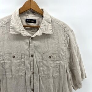 Piombo 100% Linen Short Sleeve Shirt Mens Large Beige